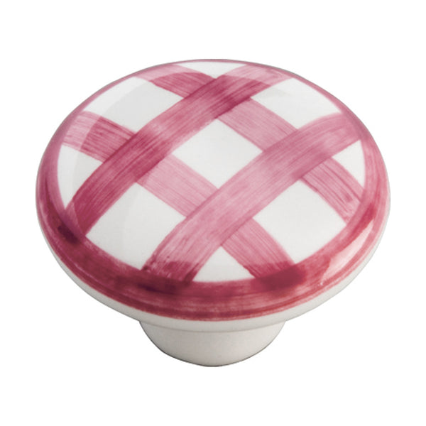 1-1/2 In. English Cozy White With Red Checker Cabinet Knob