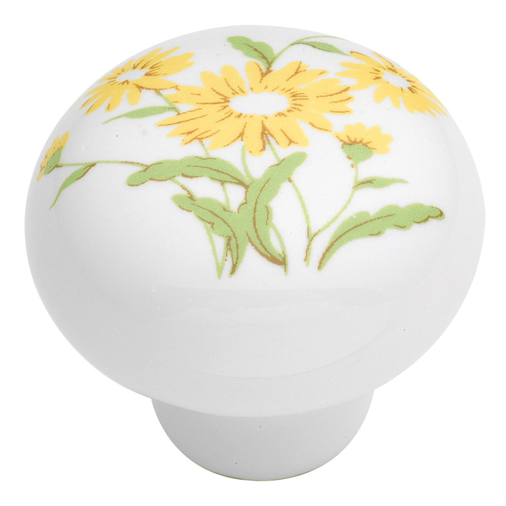 1-3/8 In. English Cozy Yellow Flower Cabinet Knob